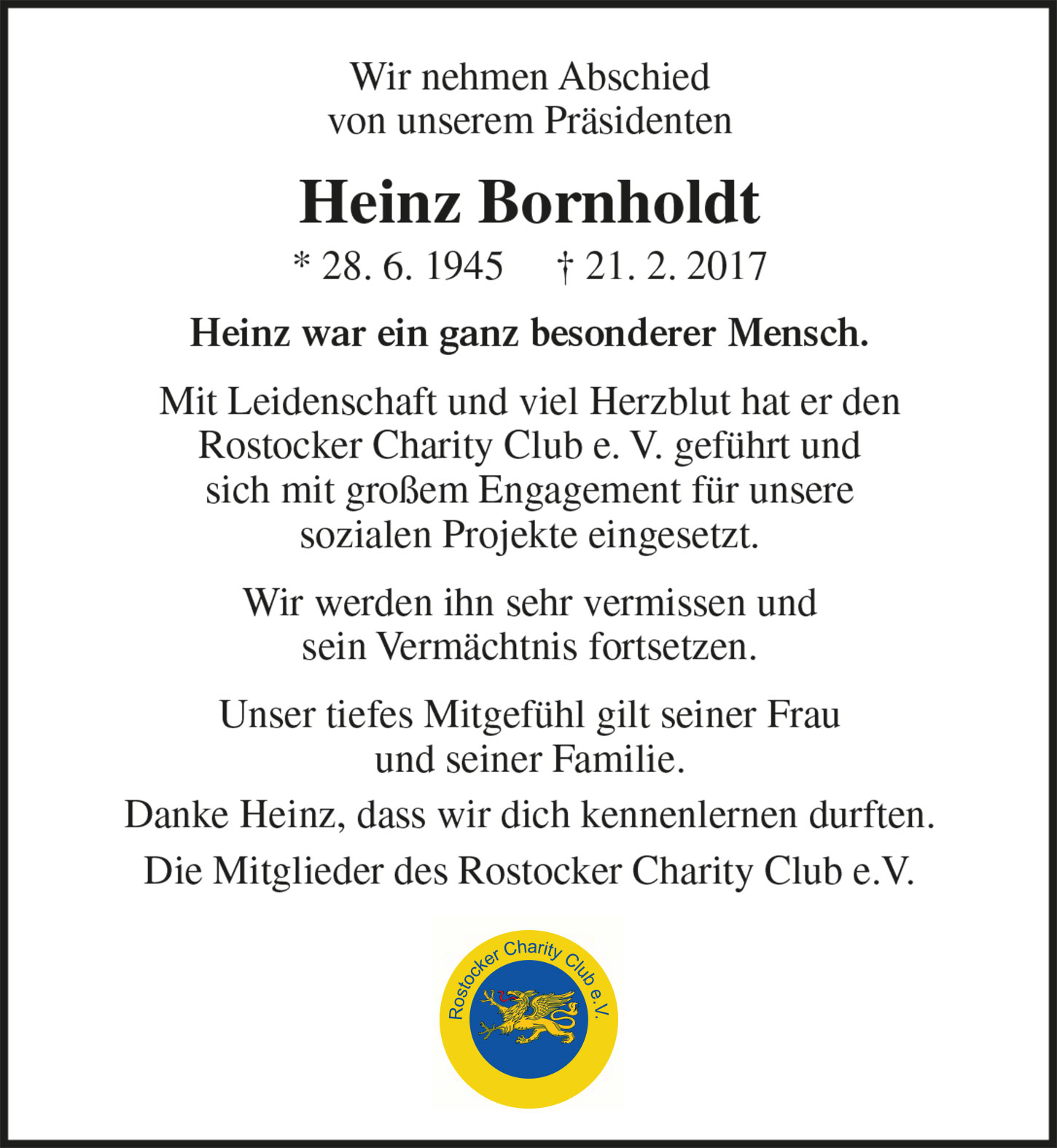 Traueranzeige Heinz Bornholdt