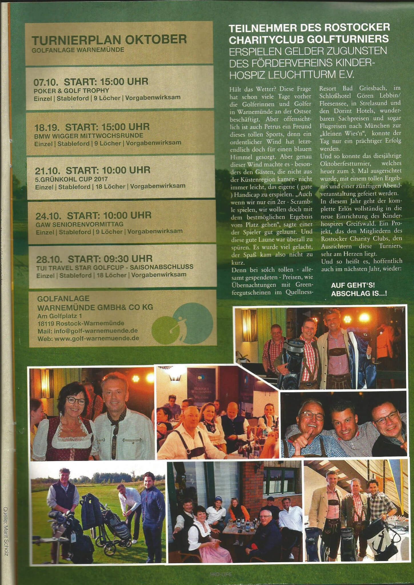 Presseartikel zum Rostocker Charity Golfturnier
